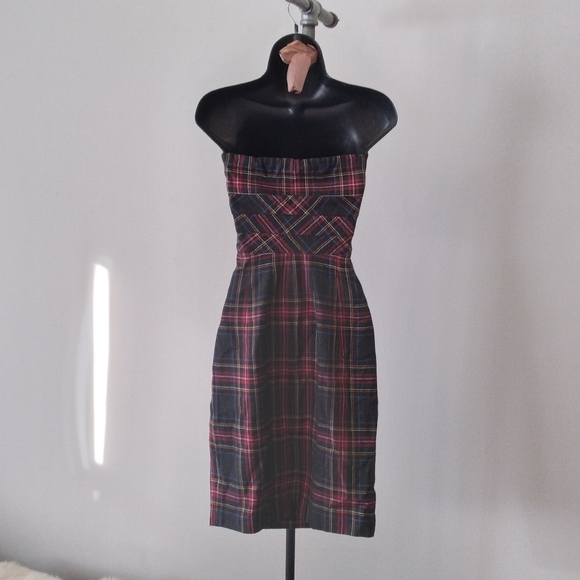 NWT - BITTEN by SJP Tartain Plaid Strapless Midi Dress, si… - Picture 2 of 8